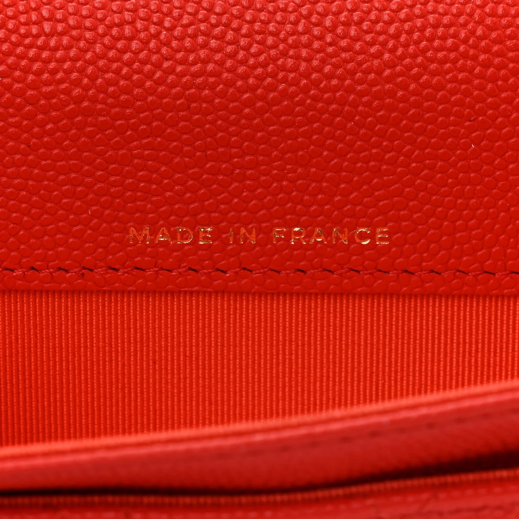 Caviar Quilted Flap Card Holder Wallet Red