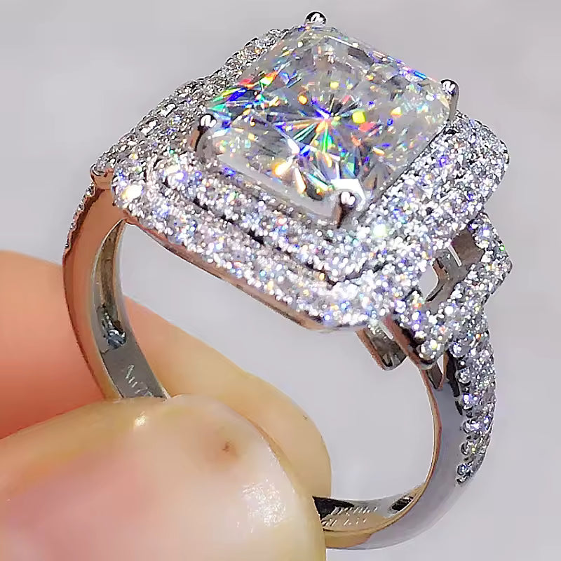 Luxury Iced Rectangle Diamond Ring – Silver Finish