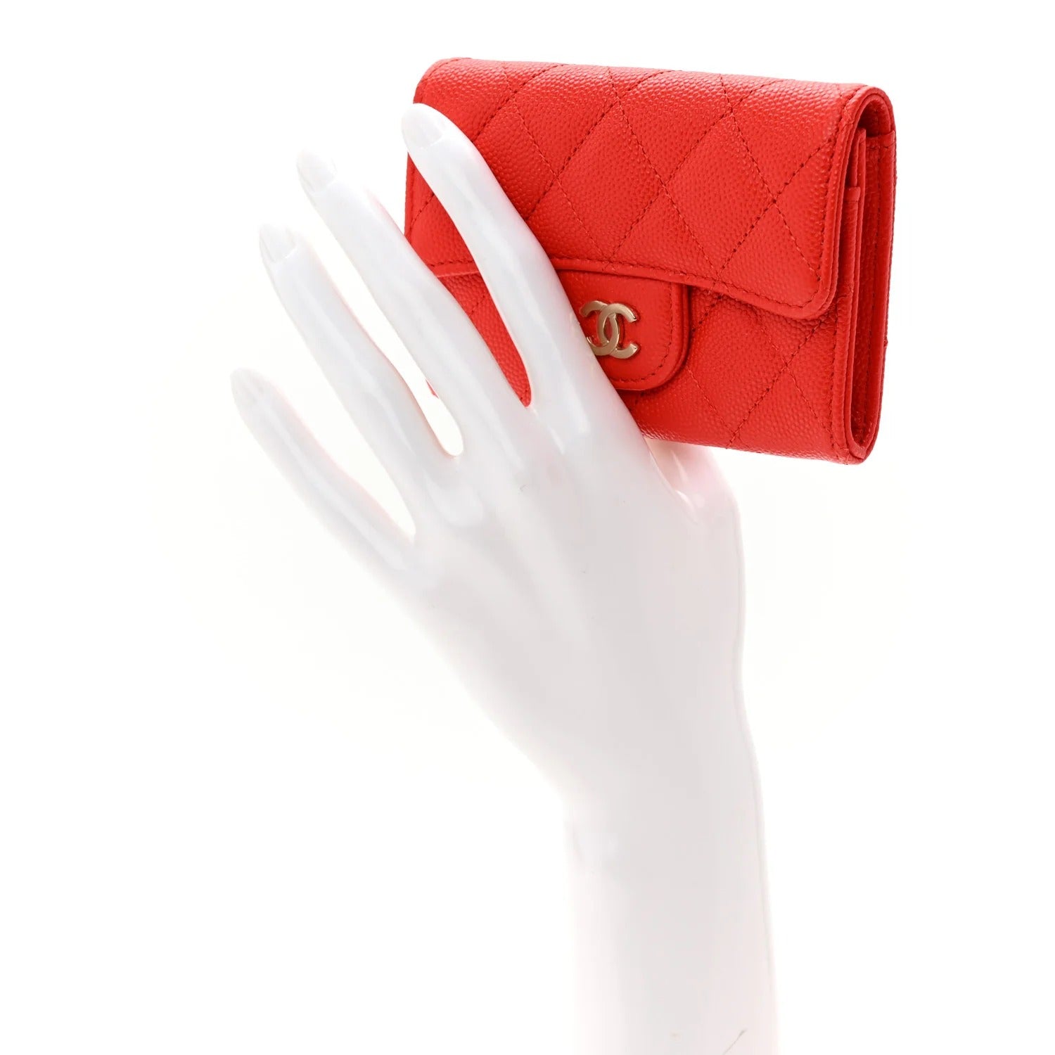 Caviar Quilted Flap Card Holder Wallet Red