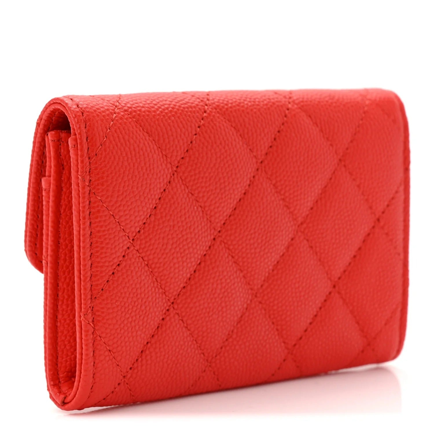 Caviar Quilted Flap Card Holder Wallet Red