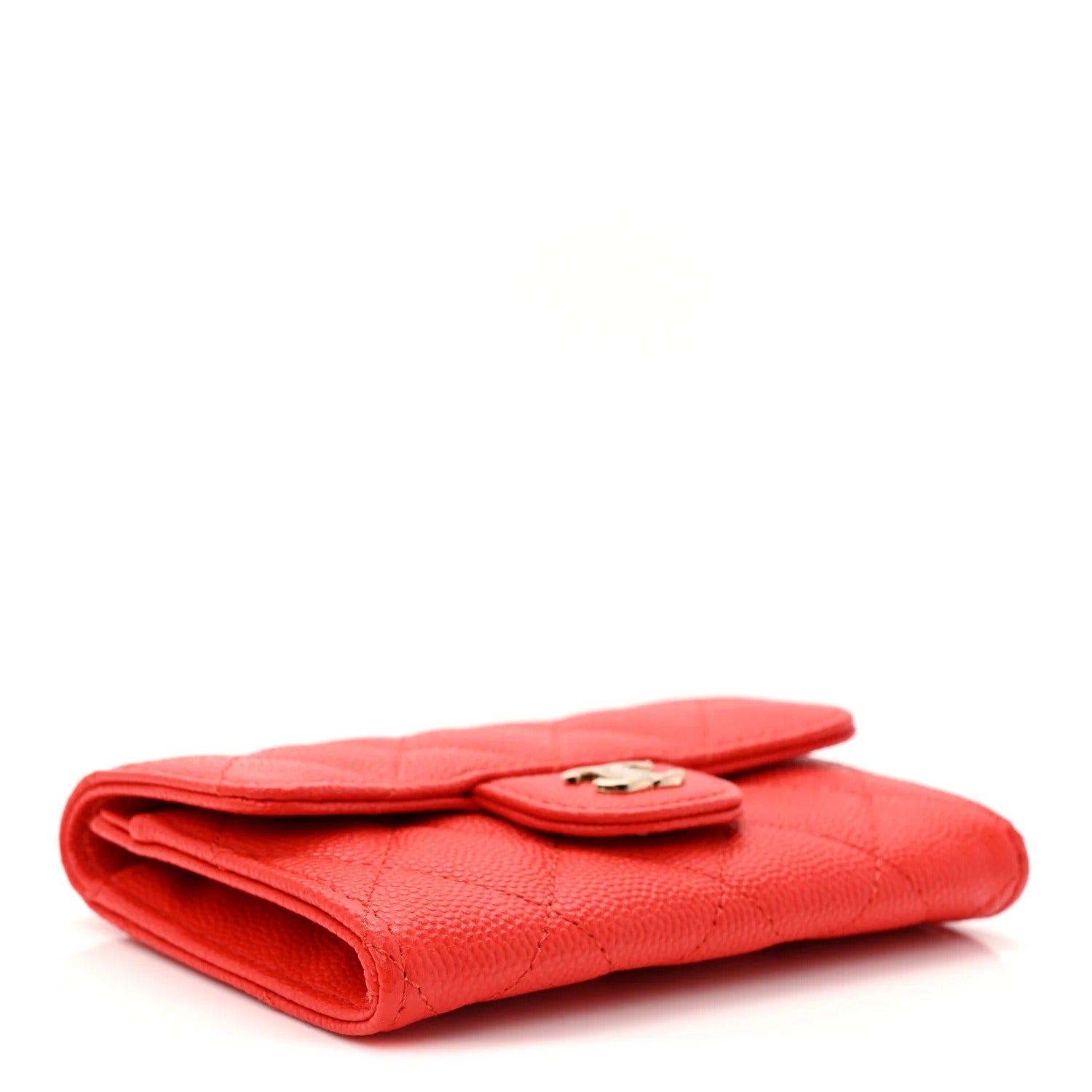 Caviar Quilted Flap Card Holder Wallet Red